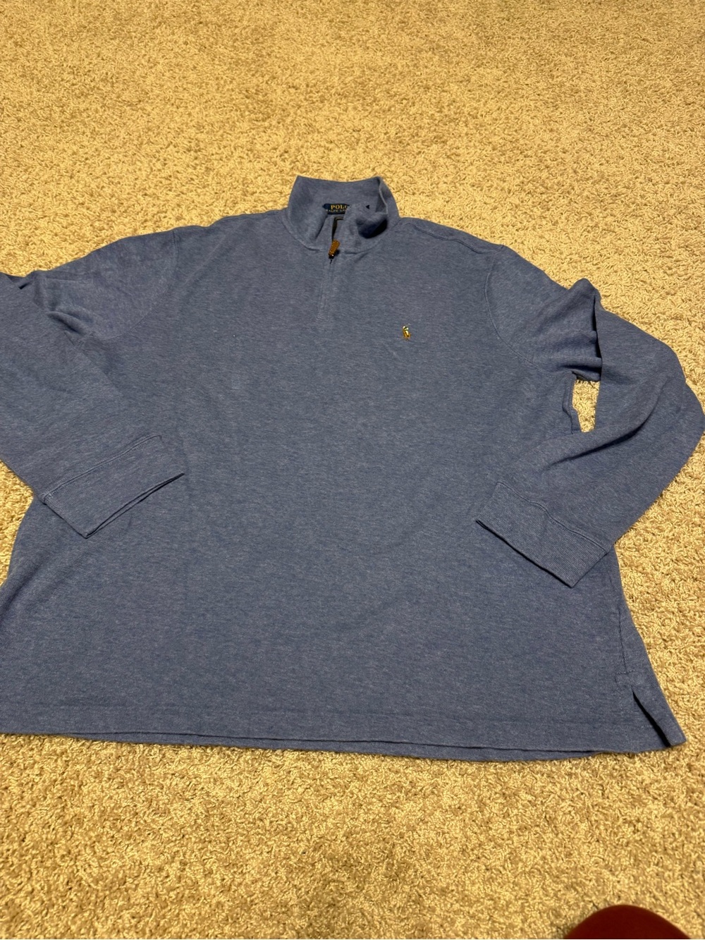 Polo by Ralph Lauren Heathered Blue Quarter-Zip Pullover Estate Rib Sz Large